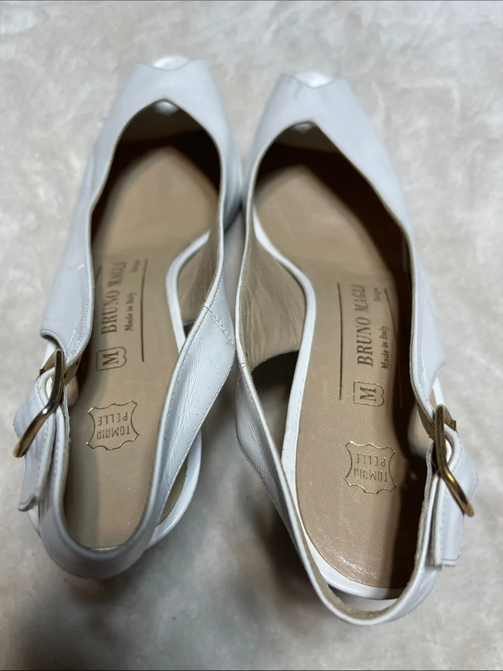 Bruno Magli White Leather Peep-Toe Slingback Heels Size 7 AA